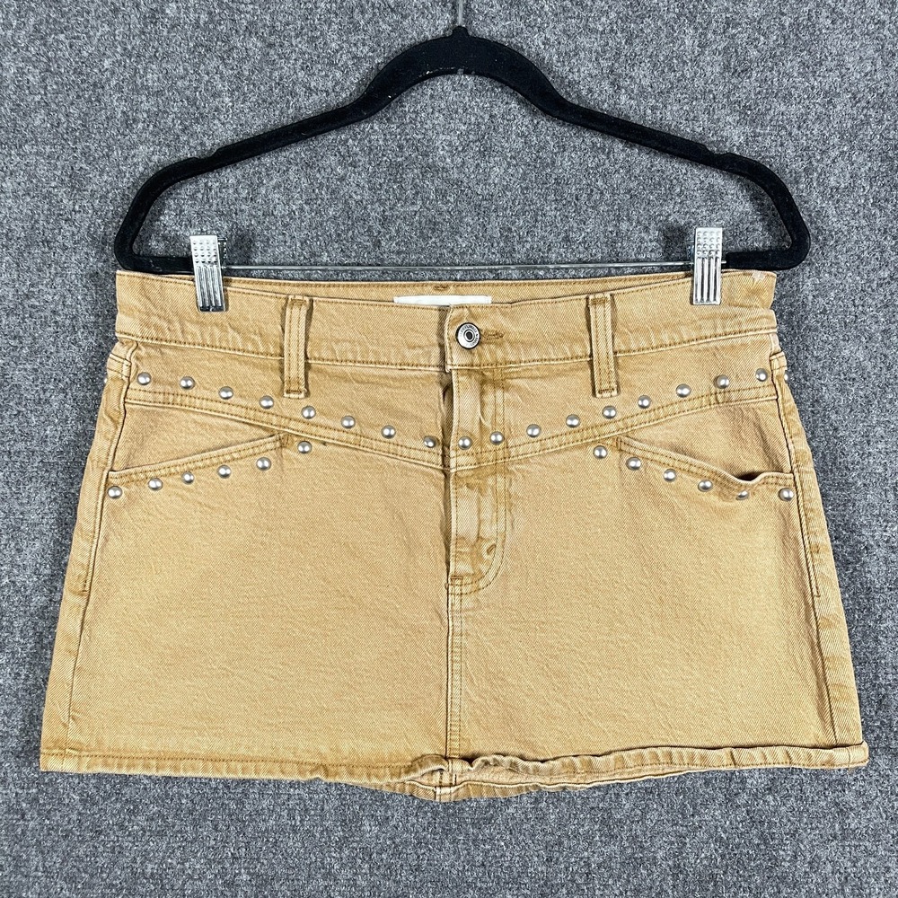 Abercrombie & Fitch AF Mid Rise Denim Studded Mini Skirt Brown Tan Womens 29 EUC